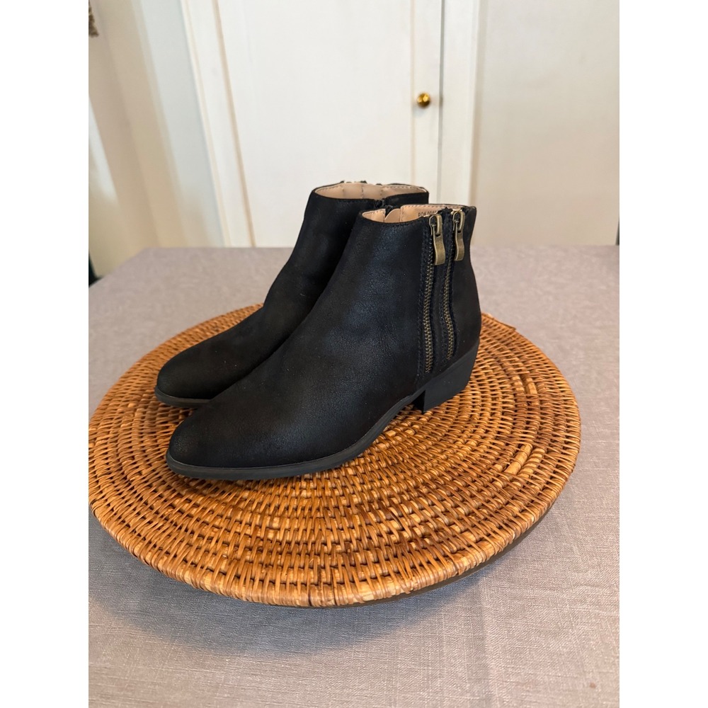 Journee Collection Black Ankle Boots Faux Suede Double Zip Low Block Heel Size 7